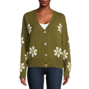 Just Polly Olive Green Cardigan with Floral Print